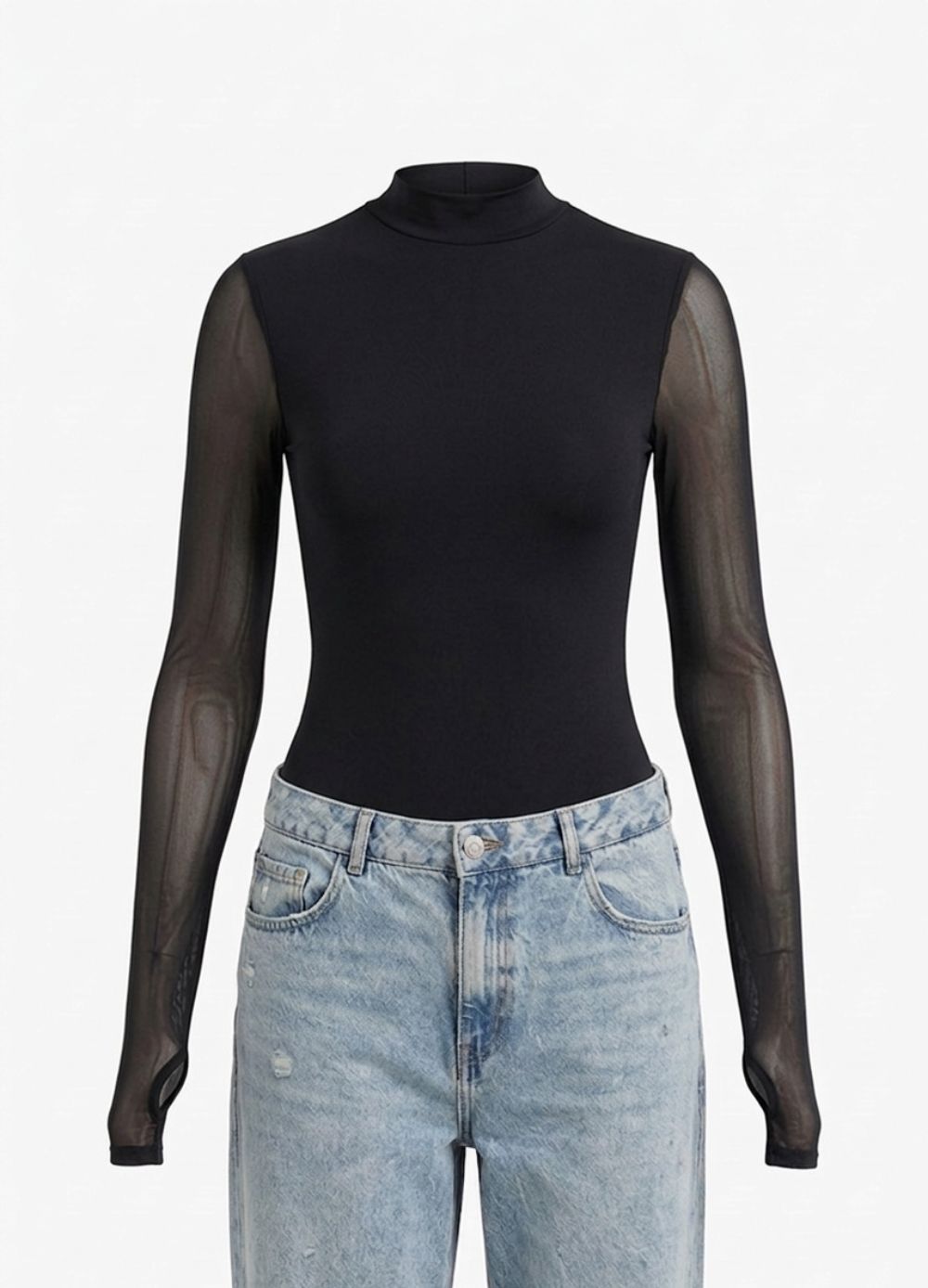 Body Mesh Negro Mallatex con Forro Delantero y Espalda Transparente Nara