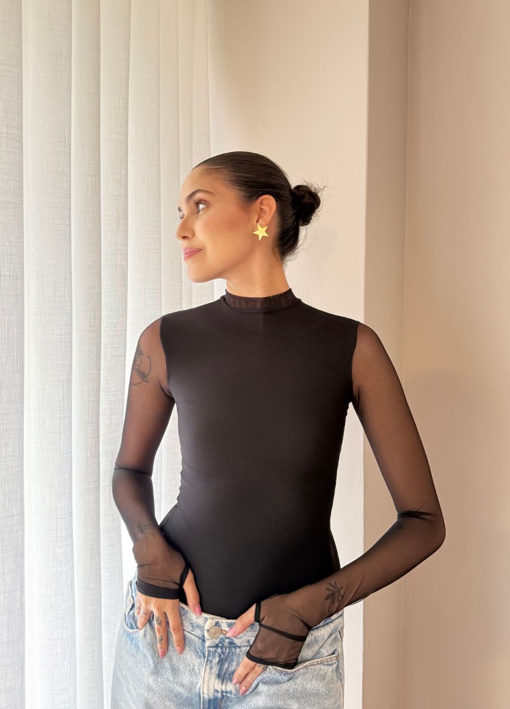 Body Mesh Negro Mallatex con Forro Delantero y Espalda Transparente Nara