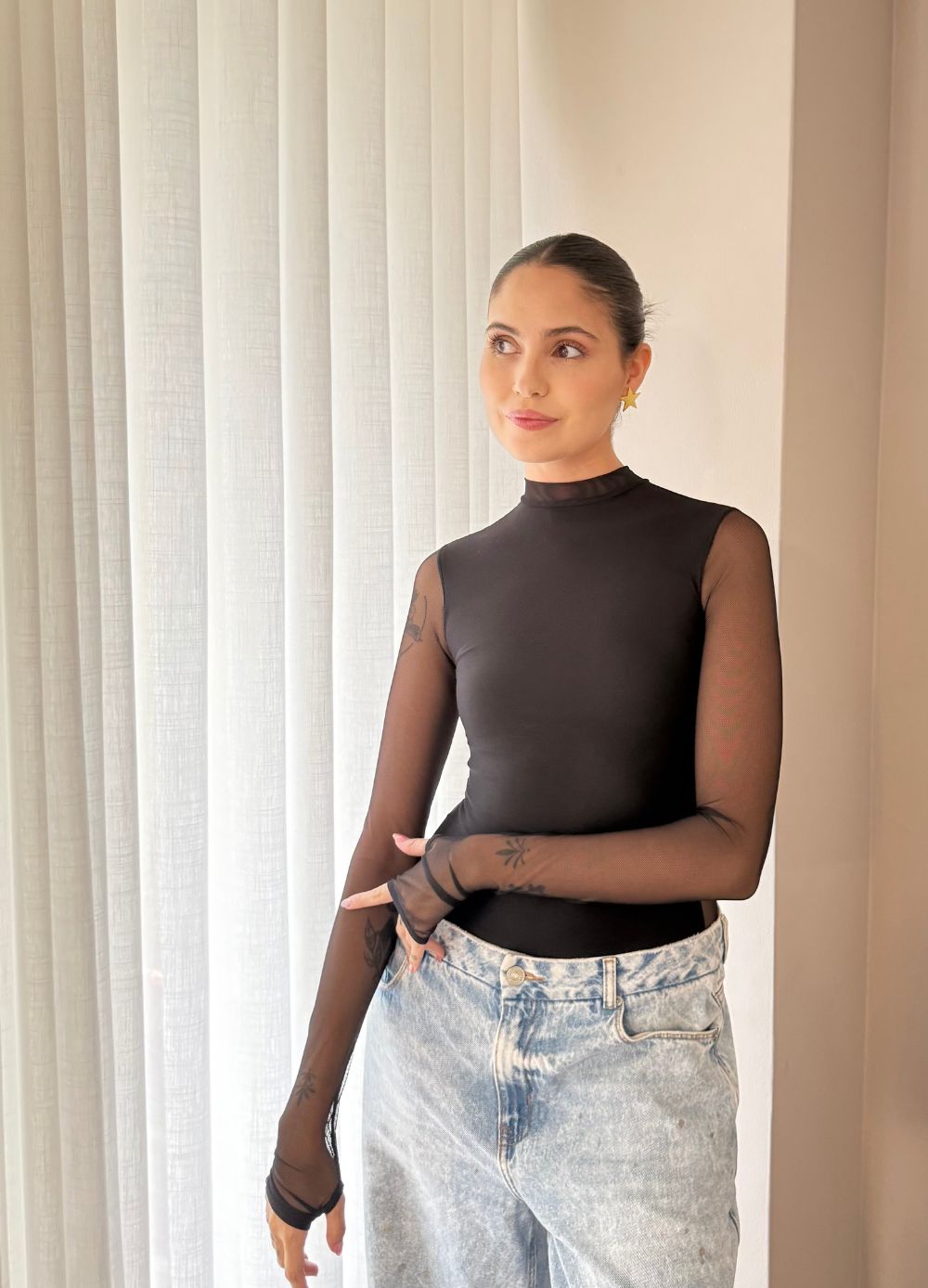 Body Mesh Negro Mallatex con Forro Delantero y Espalda Transparente Nara