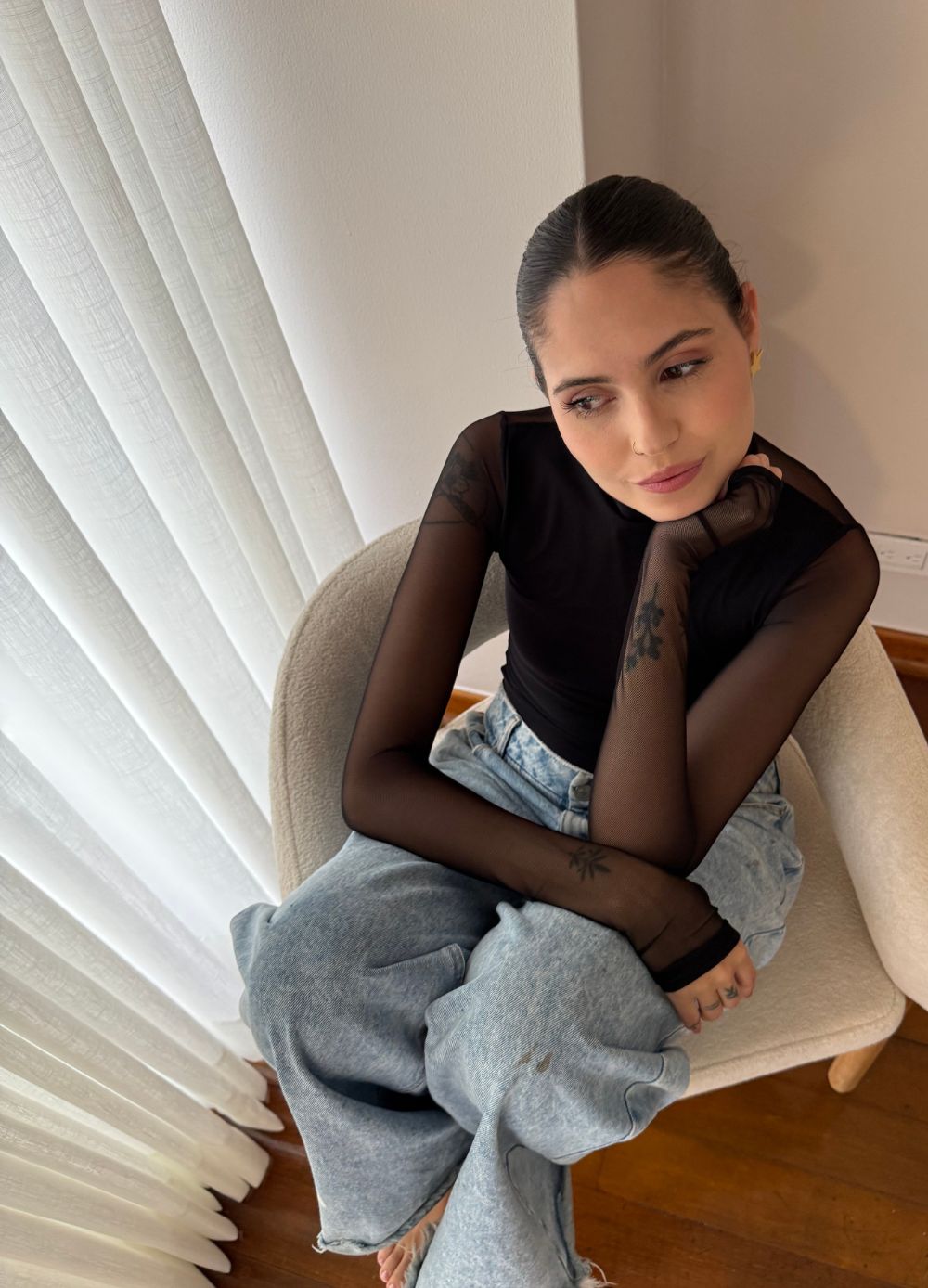 Body Mesh Negro Mallatex con Forro Delantero y Espalda Transparente Nara