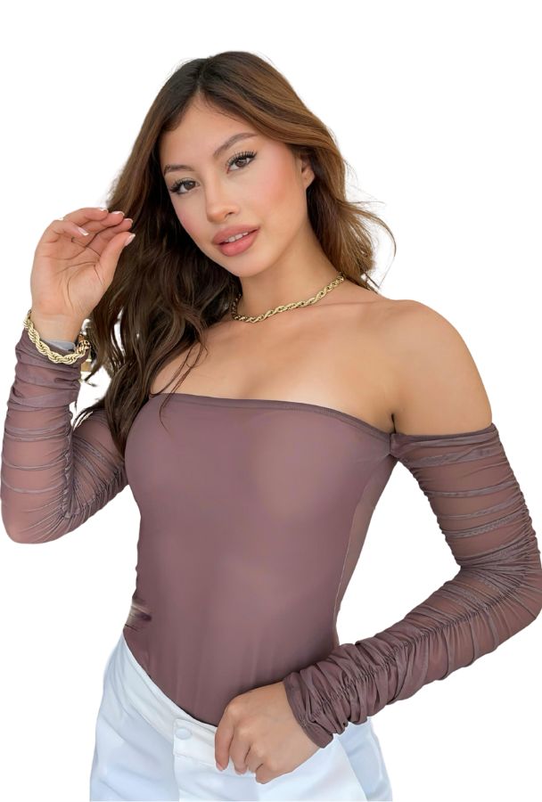 Body cuello bandeja manga larga mesh Mocha Mousse Sublime