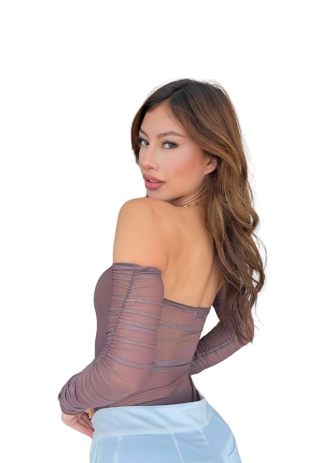 Body cuello bandeja manga larga mesh Mocha Mousse Sublime