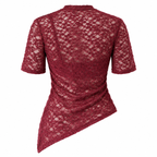 Camiseta Mila Vinotinto De Encaje Asimétrica Para Mujer