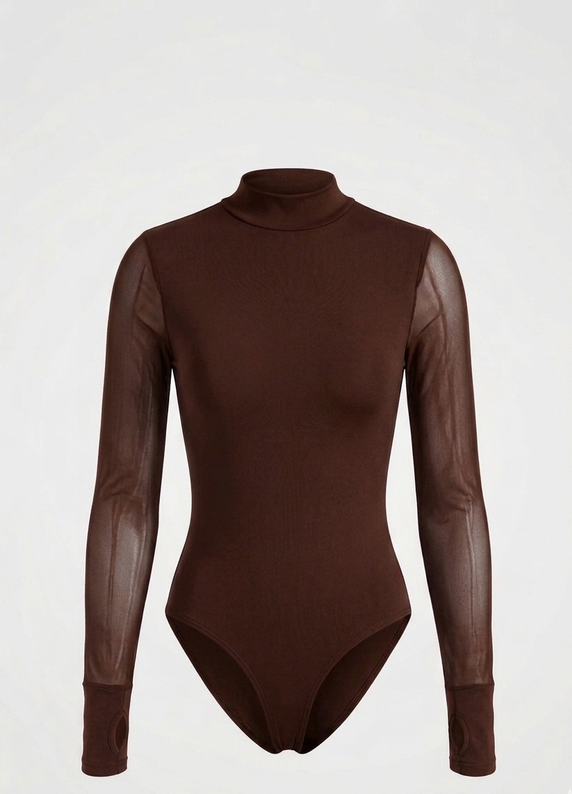 Body Mesh Chocolate Mallatex con Forro Delantero y Espalda Transparente Nara