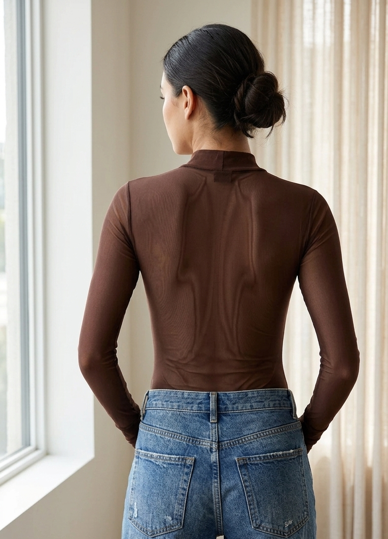 Body Mesh Chocolate Mallatex con Forro Delantero y Espalda Transparente Nara