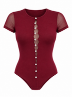 Body Luciana Vino Tinto Con Botones Y Mangas En Malla Para Mujer