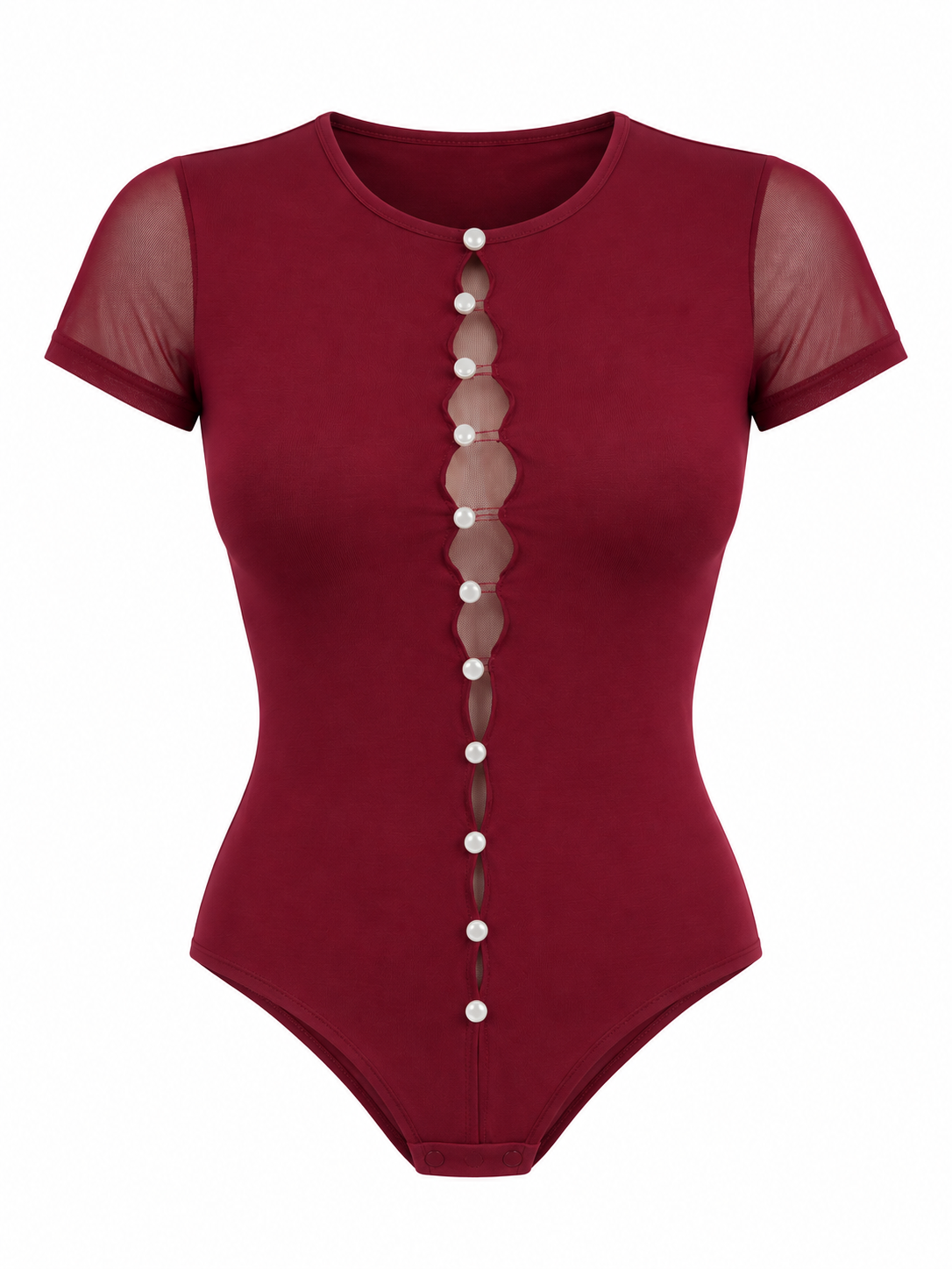 Body Luciana Vino Tinto Con Botones Y Mangas En Malla Para Mujer