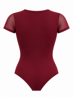Body Luciana Vino Tinto Con Botones Y Mangas En Malla Para Mujer