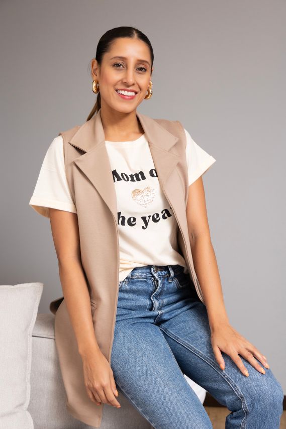 Chaleco largo de tejido grueso Arena