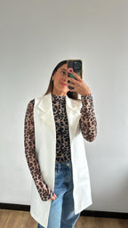 Chaleco largo de tejido grueso Blanco Marfil Classic