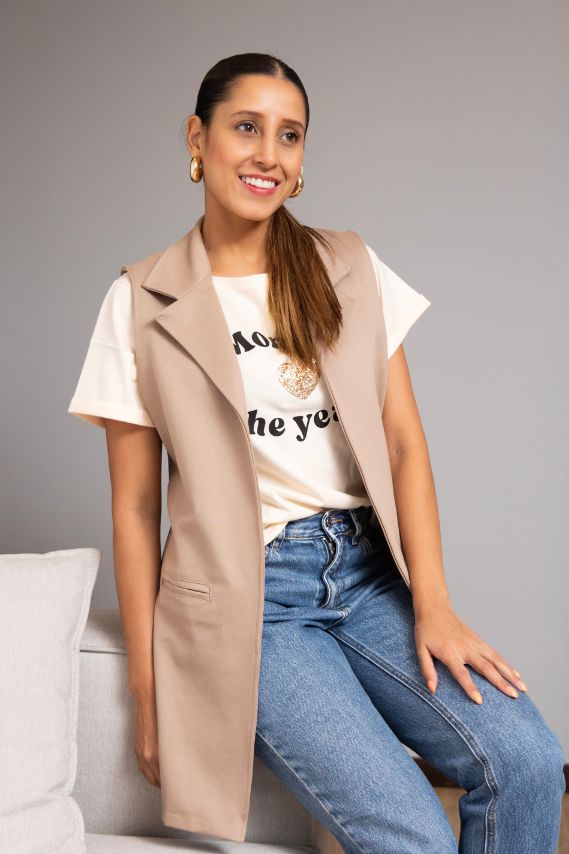 Chaleco largo de tejido grueso Arena