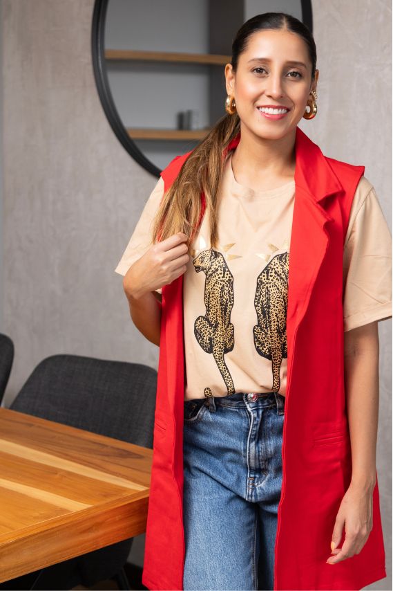 Chaleco largo de tejido grueso Rojo