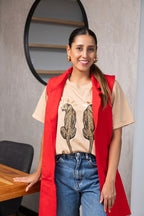 Chaleco largo de tejido grueso Rojo