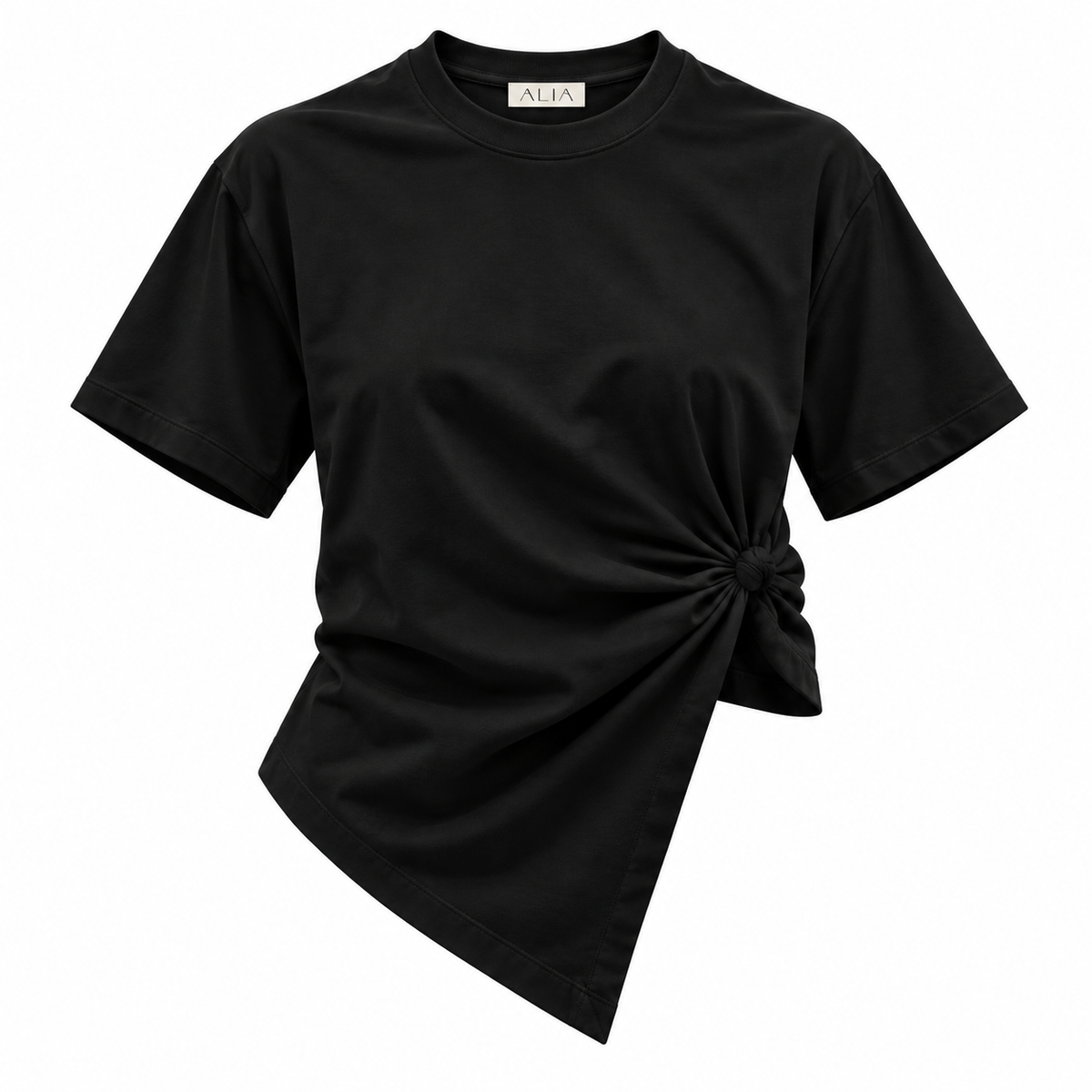 Camiseta Lucia Negra Con Nudo Asimétrico Para Mujer