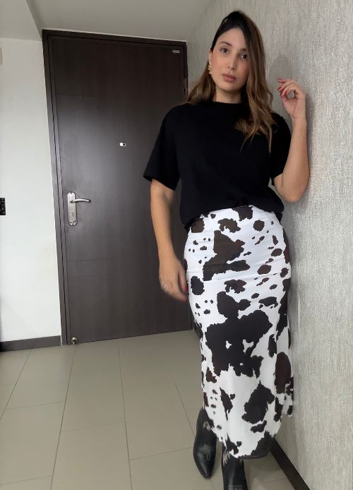 Falda lápiz midi cow print para mujer London