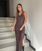 Vestido Largo Animal Print en Malla Siena