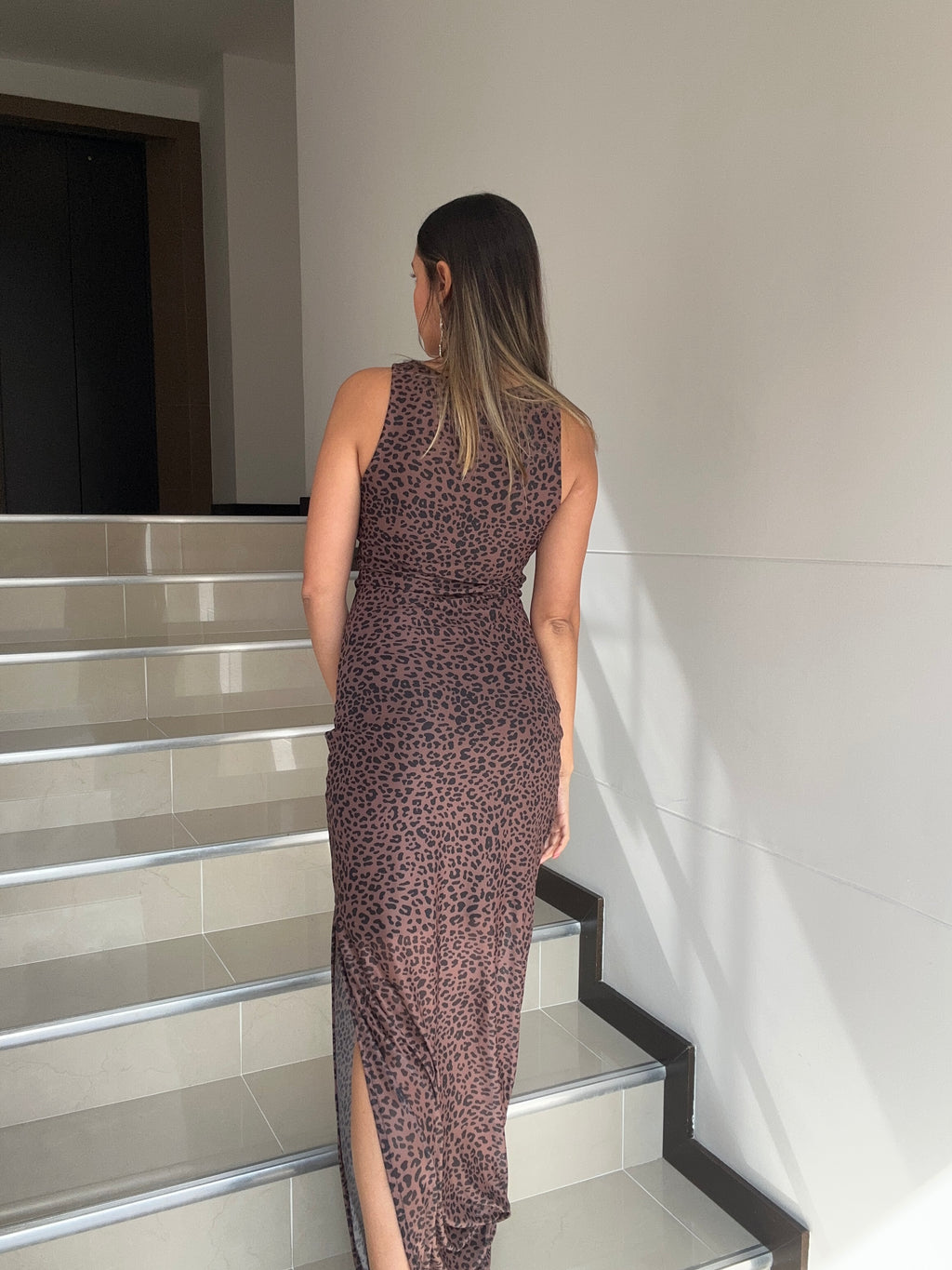 Vestido Largo Animal Print en Malla Siena