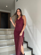Vestido Largo en Malla Vino Tinto Siena