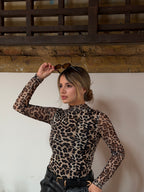 Camibuzo mesh Animal Print con mangas en transparencia Alía