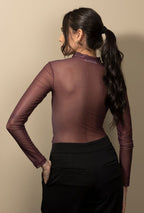 Camibuzo Mesh con mangas en transparencia Vino tinto