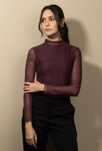 Camibuzo Mesh con mangas en transparencia Vino tinto