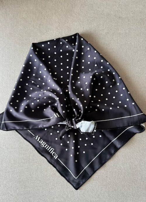 Pañoleta para mujer en seda Polka Dots Negra