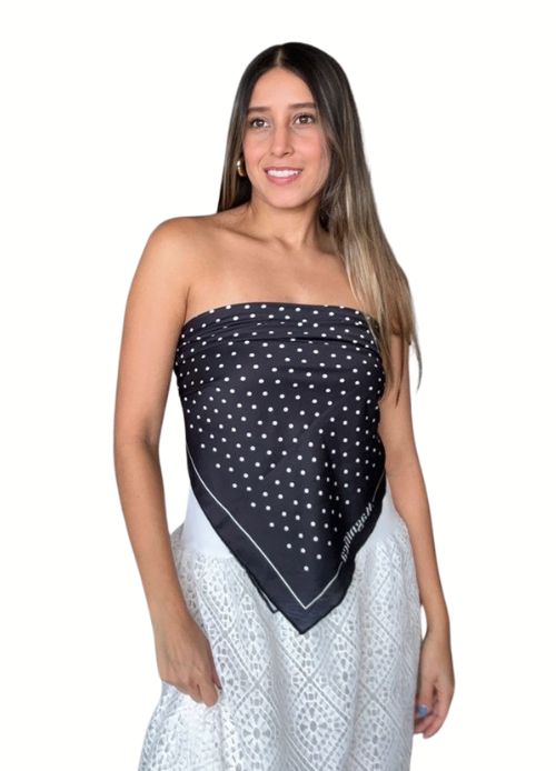 Pañoleta para mujer en seda Polka Dots Negra