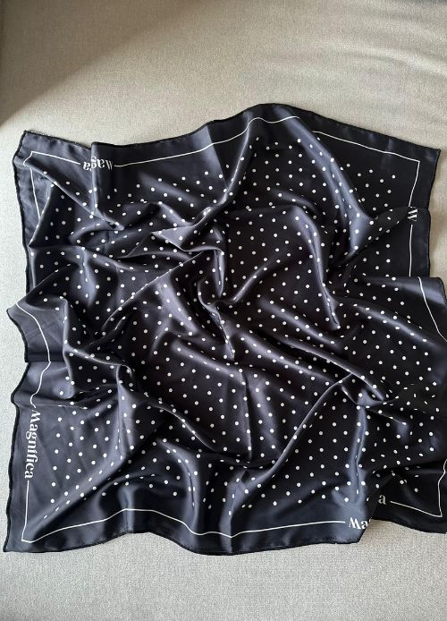 Pañoleta para mujer en seda Polka Dots Negra