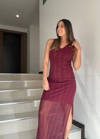 Vestido Largo en Malla Vino Tinto Siena