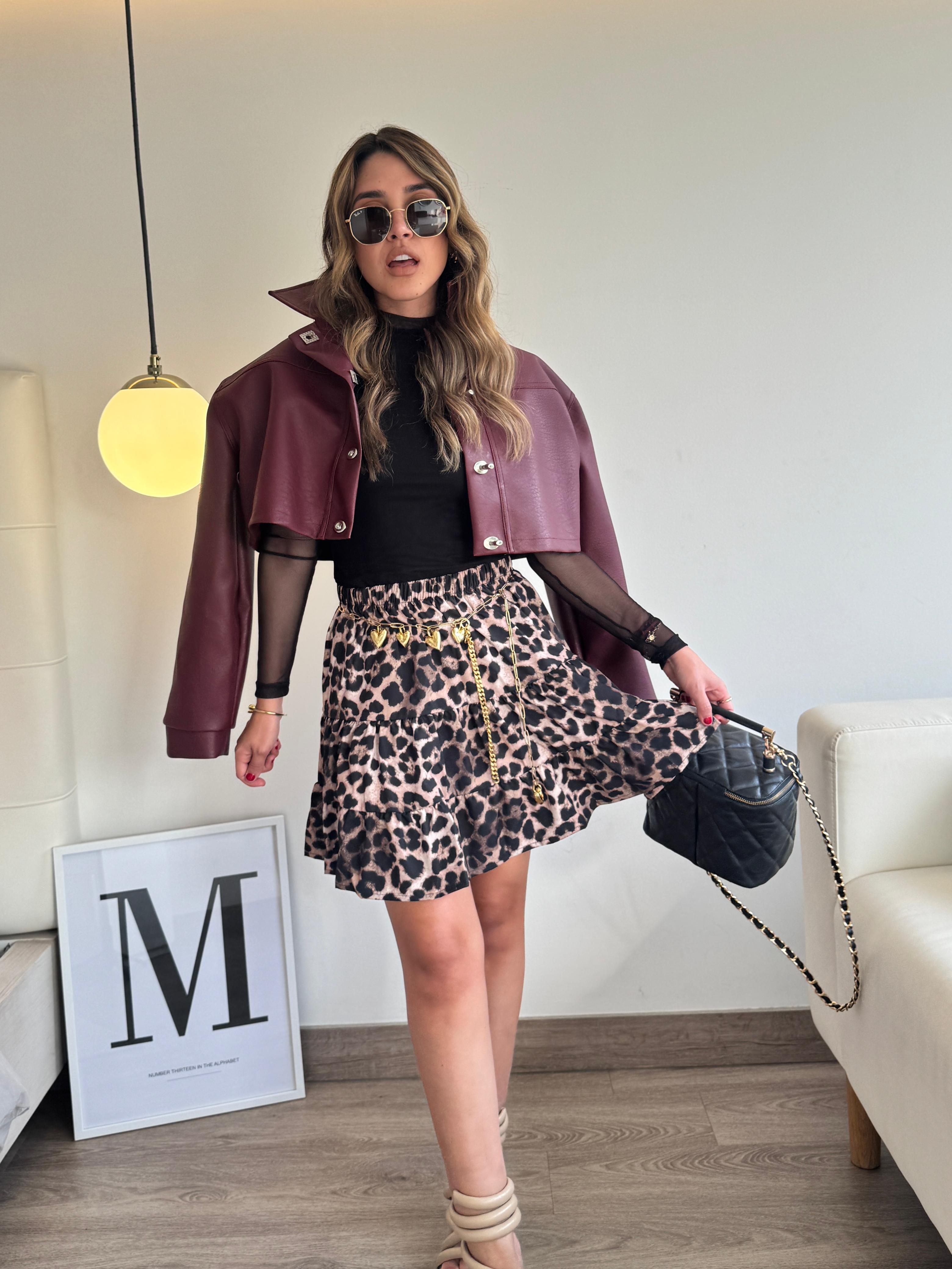 Falda corta tela ligera bolero animal print Boho