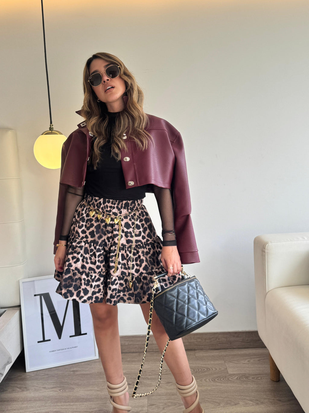 Falda corta tela ligera bolero animal print Boho