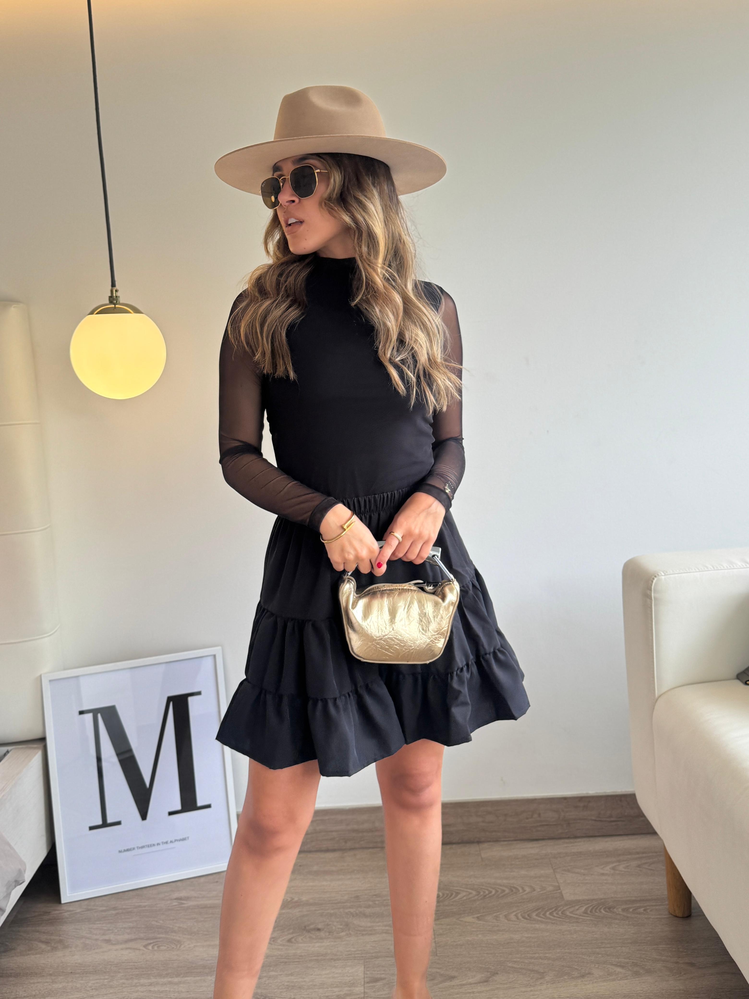 Falda corta tela ligera bolero negra Boho