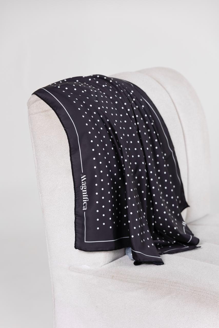 Pañoleta para mujer en seda Polka Dots Negra