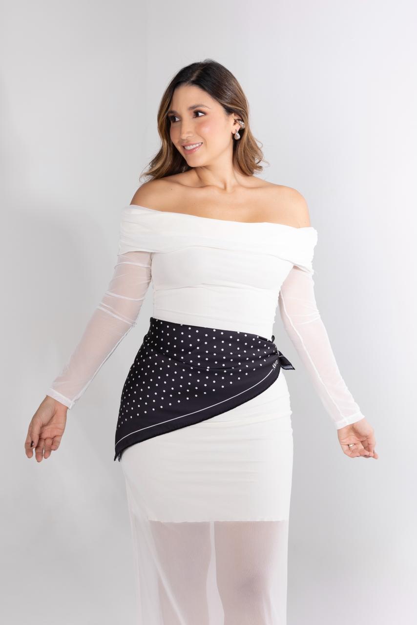 Pañoleta para mujer en seda Polka Dots Negra