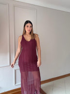 Vestido Largo en Malla Vino Tinto Siena
