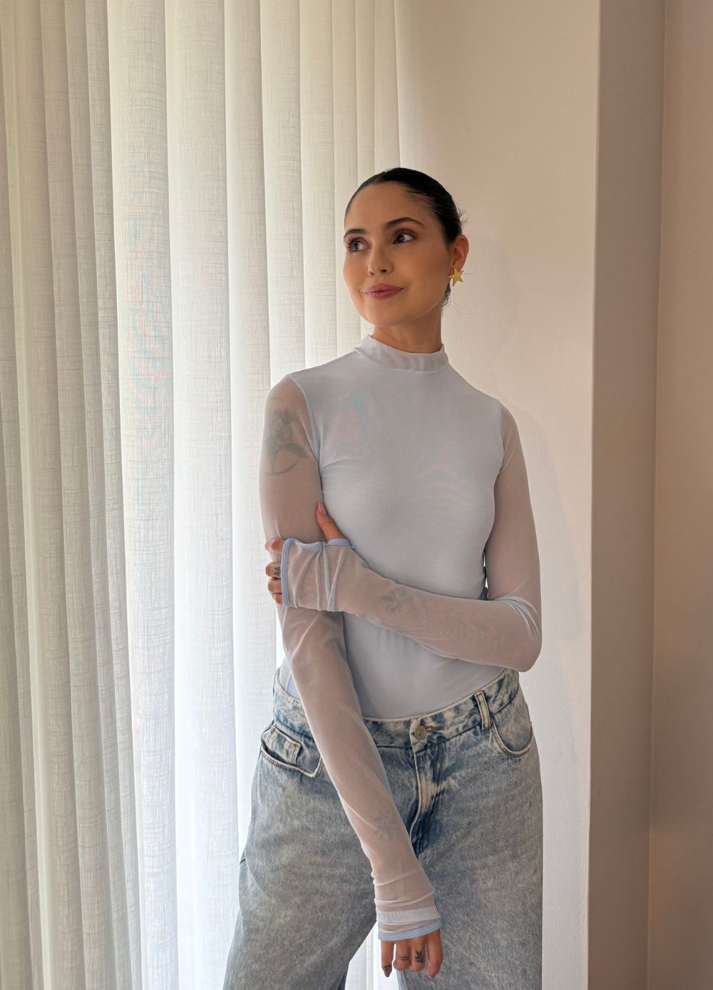 Body Mesh Baby Blue Mallatex con Forro Delantero y Espalda Transparente Nara