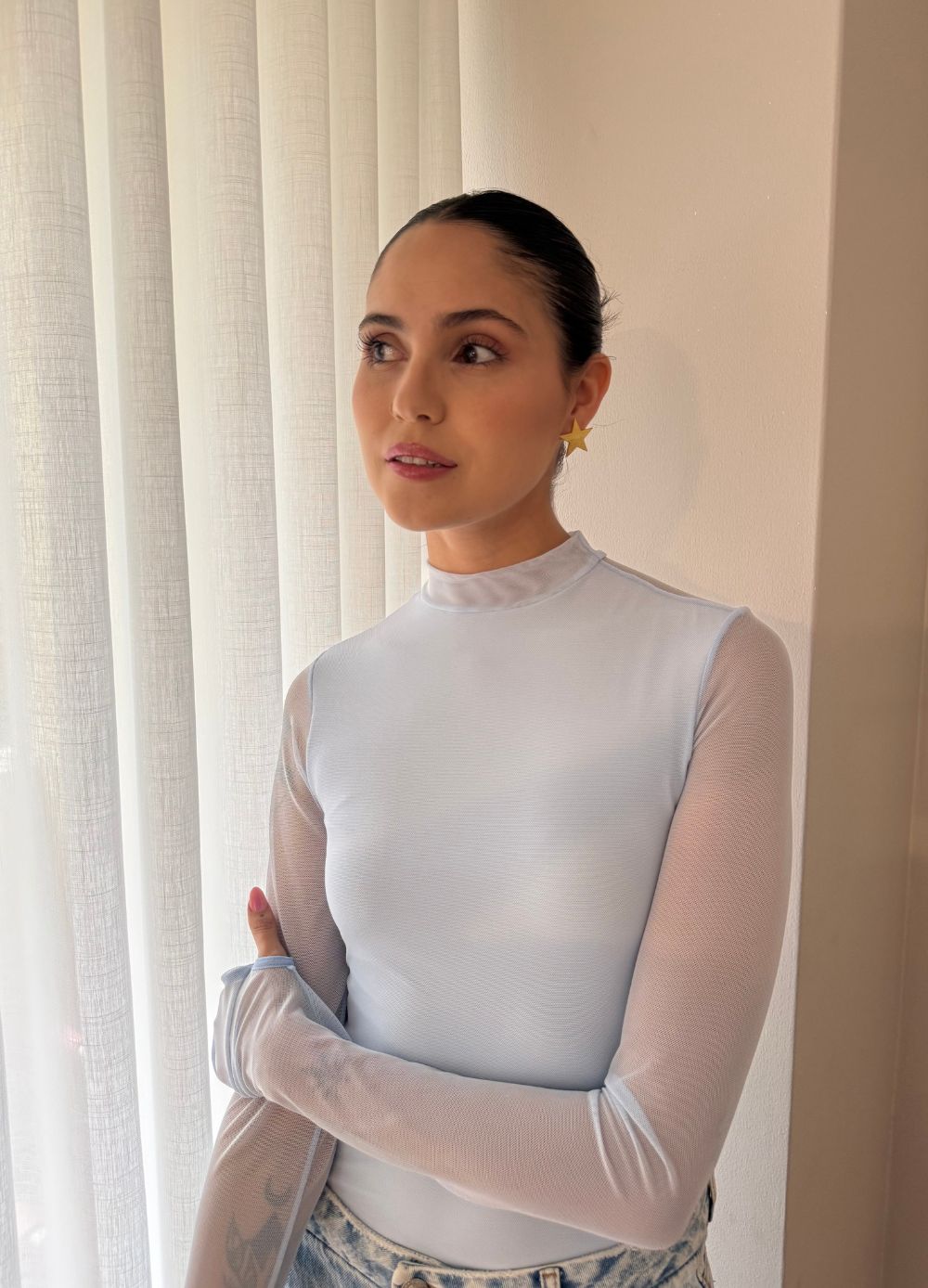 Body Mesh Baby Blue Mallatex con Forro Delantero y Espalda Transparente Nara