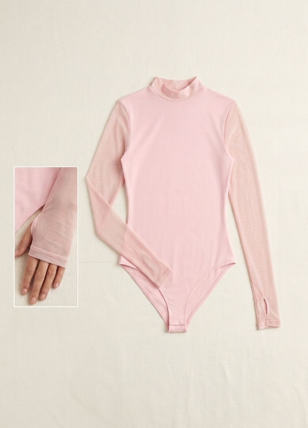 Body Mesh Rosa Pastel Mallatex con Forro Delantero y Espalda Transparente Nara