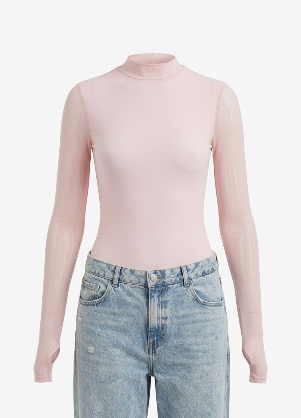 Body Mesh Rosa Pastel Mallatex con Forro Delantero y Espalda Transparente Nara