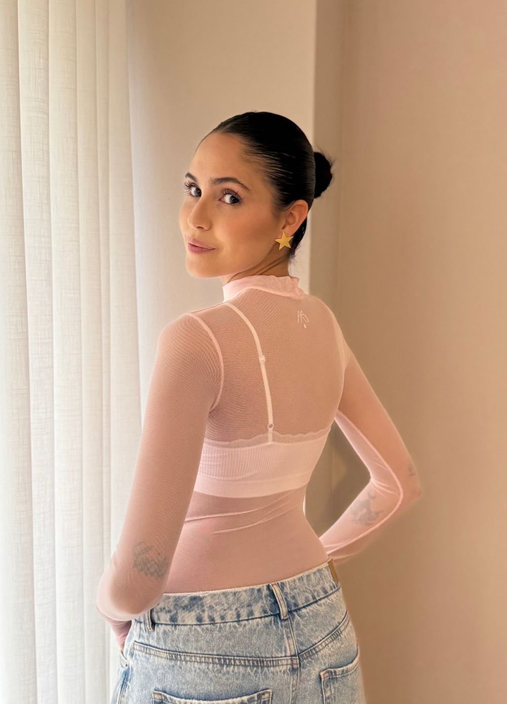 Body Mesh Rosa Pastel Mallatex con Forro Delantero y Espalda Transparente Nara