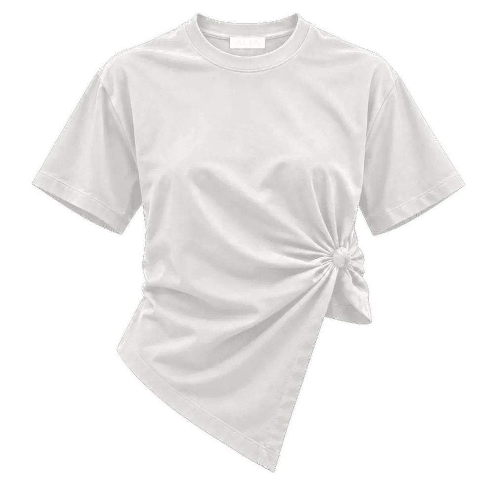 Camiseta Lucia blanca con nudo asimétrico para mujer