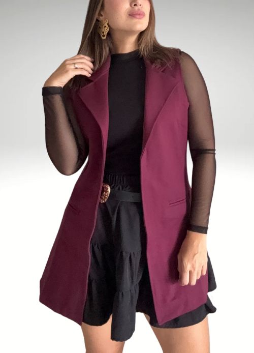 Chaleco largo de tejido grueso Vino Classic