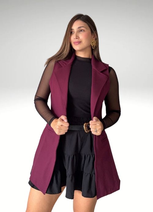 Chaleco largo de tejido grueso Vino Classic