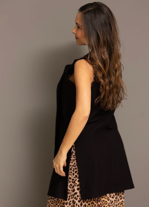 Chaleco largo de tejido grueso Negro