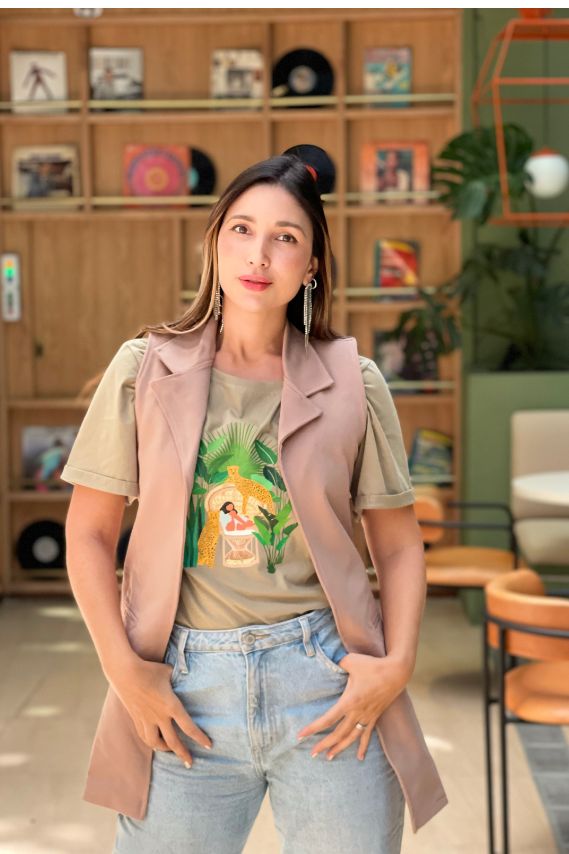 Chaleco largo de tejido grueso Arena