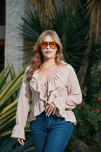 Camisa Nude de boleros anudada al frente Boho