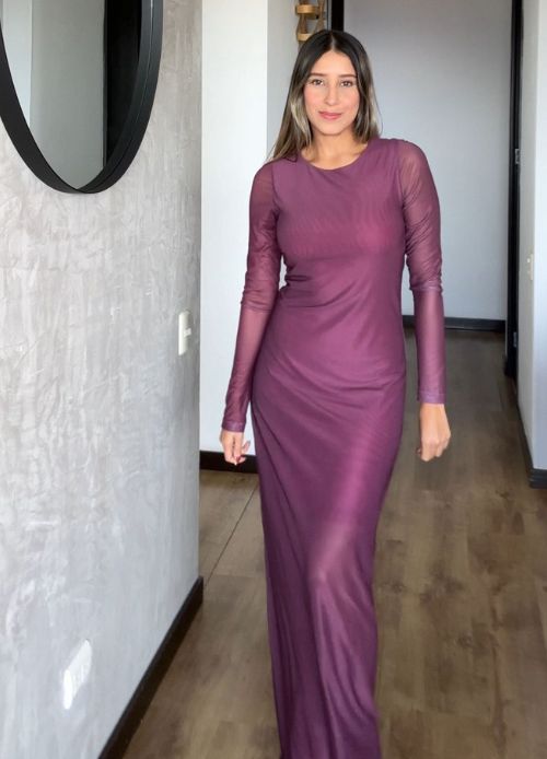 Vestido mesh largo manga larga vino tinto Audaz