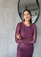 Vestido mesh largo manga larga vino tinto Audaz