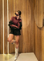 Camibuzo Mesh con mangas en transparencia Vino tinto